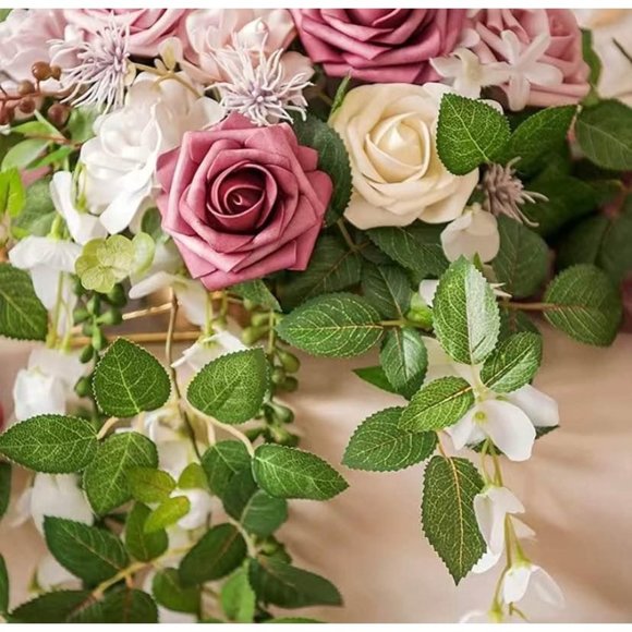 25 count | Shabby Pink & Mauve Dusty Roses Artificial Wedding Flowers Bouquet - Picture 2 of 3